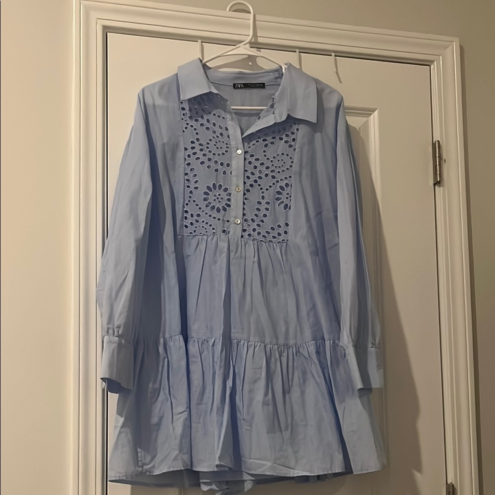 Light Blue Eyelet Tunic Top